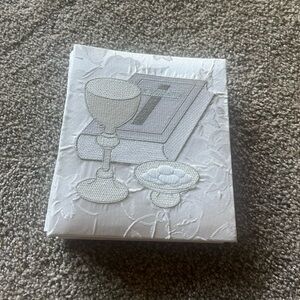 White and Gray Embroidered First Communion Religious Photo Album.